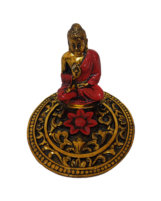 Incensario Buda Capa Roja - Quemador de Incienso Decoración Zen Meditación