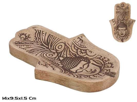 Bandeja Mano de Fátima de Madera con Buda - Hamsa Decorativa Protección